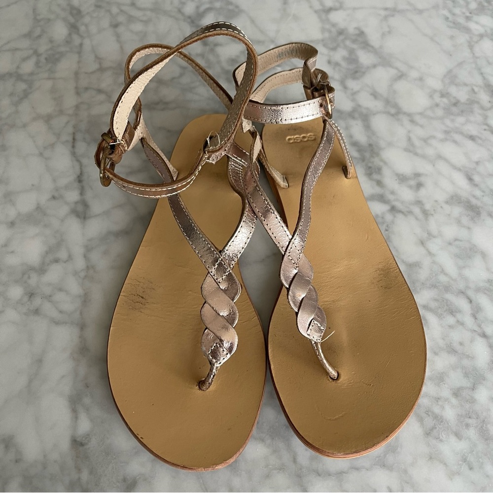 Flat ASOS sandals with gold straps and braid detail